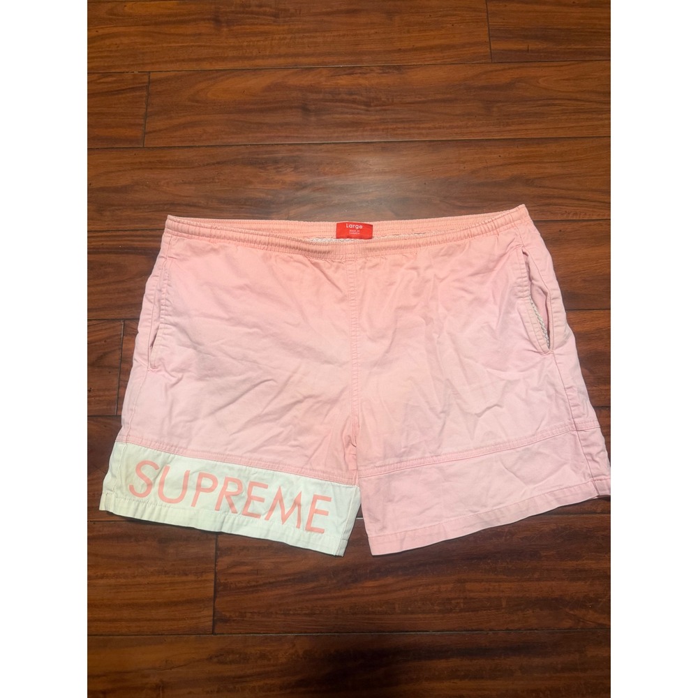 Supreme Logo Panel Water Shorts Pink White Mens Large Swim Trunks